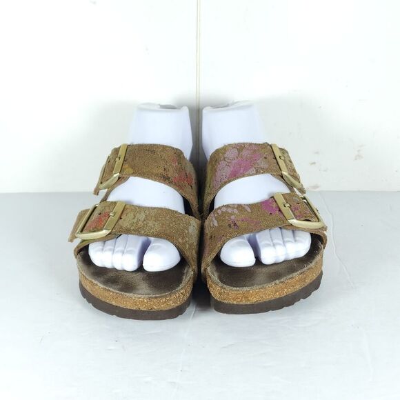 BIRKENSTOCK Women's Arizona US6 EU37 Flower Crush Mocca Suede Slide Sandals - Picture 3 of 16